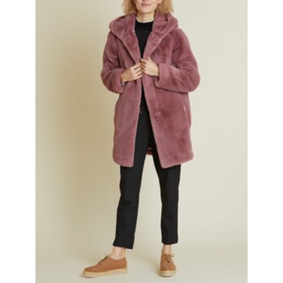 DKNY hooded faux fur fuzzy pink coat - Picture 3 of 4